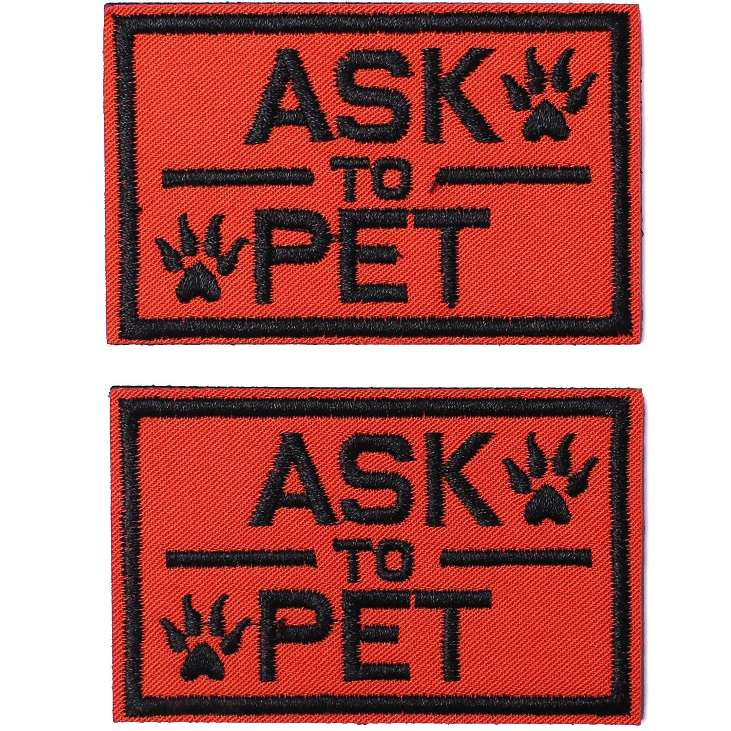 2 Pack Ask to Pet Dog Patches, Tags for Hook and Loop Patches Vests and Harnesses for Dogs, Orange
