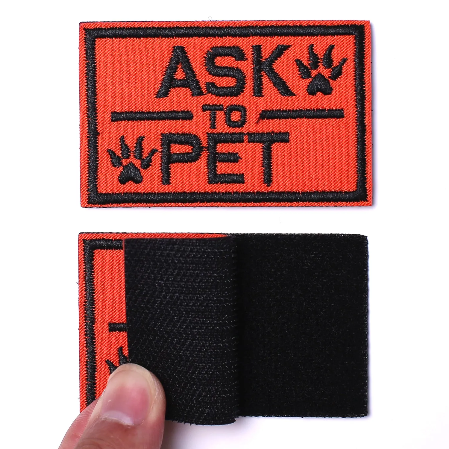 2 Pack Ask to Pet Dog Patches, Tags for Hook and Loop Patches Vests and Harnesses for Dogs, Orange