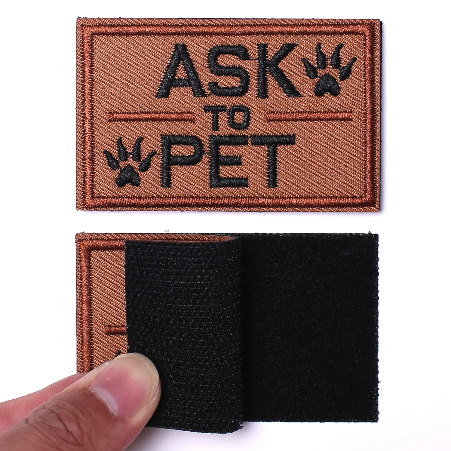 2 Pack Ask to Pet Dog Patches, Tags for Hook and Loop Patches Vests and Harnesses for Dogs, Tan