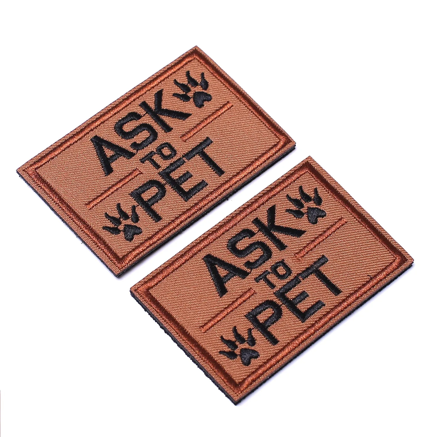 2 Pack Ask to Pet Dog Patches, Tags for Hook and Loop Patches Vests and Harnesses for Dogs, Tan