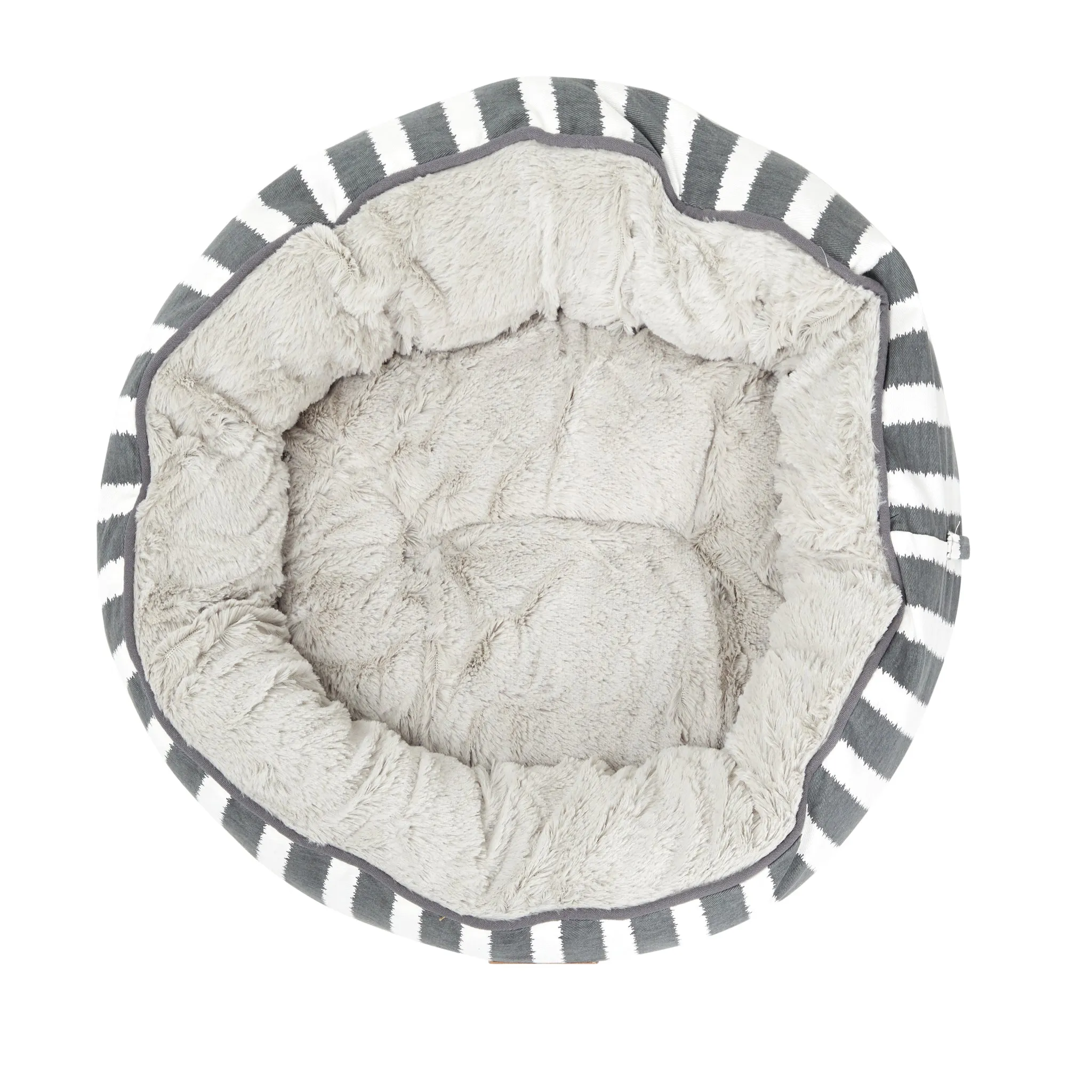 4 Seasons Reversible Circular Dog Bed - Charcoal Hamptons Stripe Print