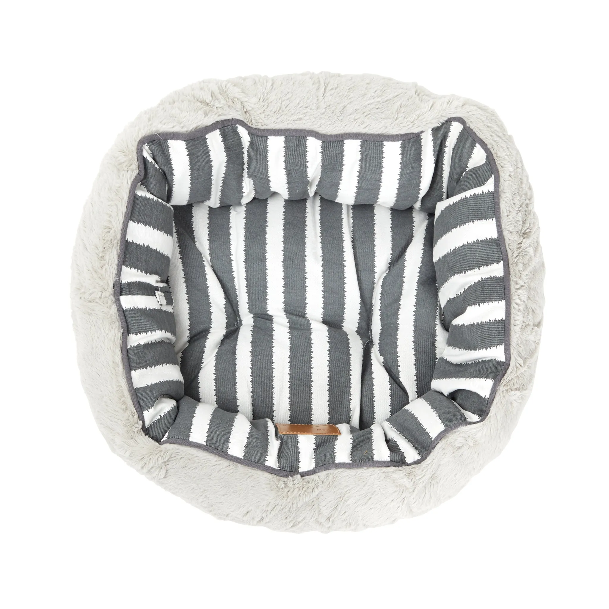 4 Seasons Reversible Circular Dog Bed - Charcoal Hamptons Stripe Print