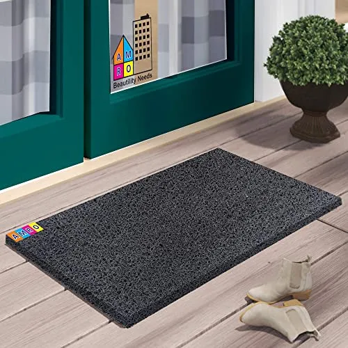 AMRO Beautility Needs Rectangular Door Mat Pvc Thick Doormat For Outdoor,Home,Offices,Restaurant,Hotel Etc.. Heavy Quality -12Mm Thickness,Grey Color,Weight 800  Gms,Size 40 X 60 Cms(16 X 24 Inches)