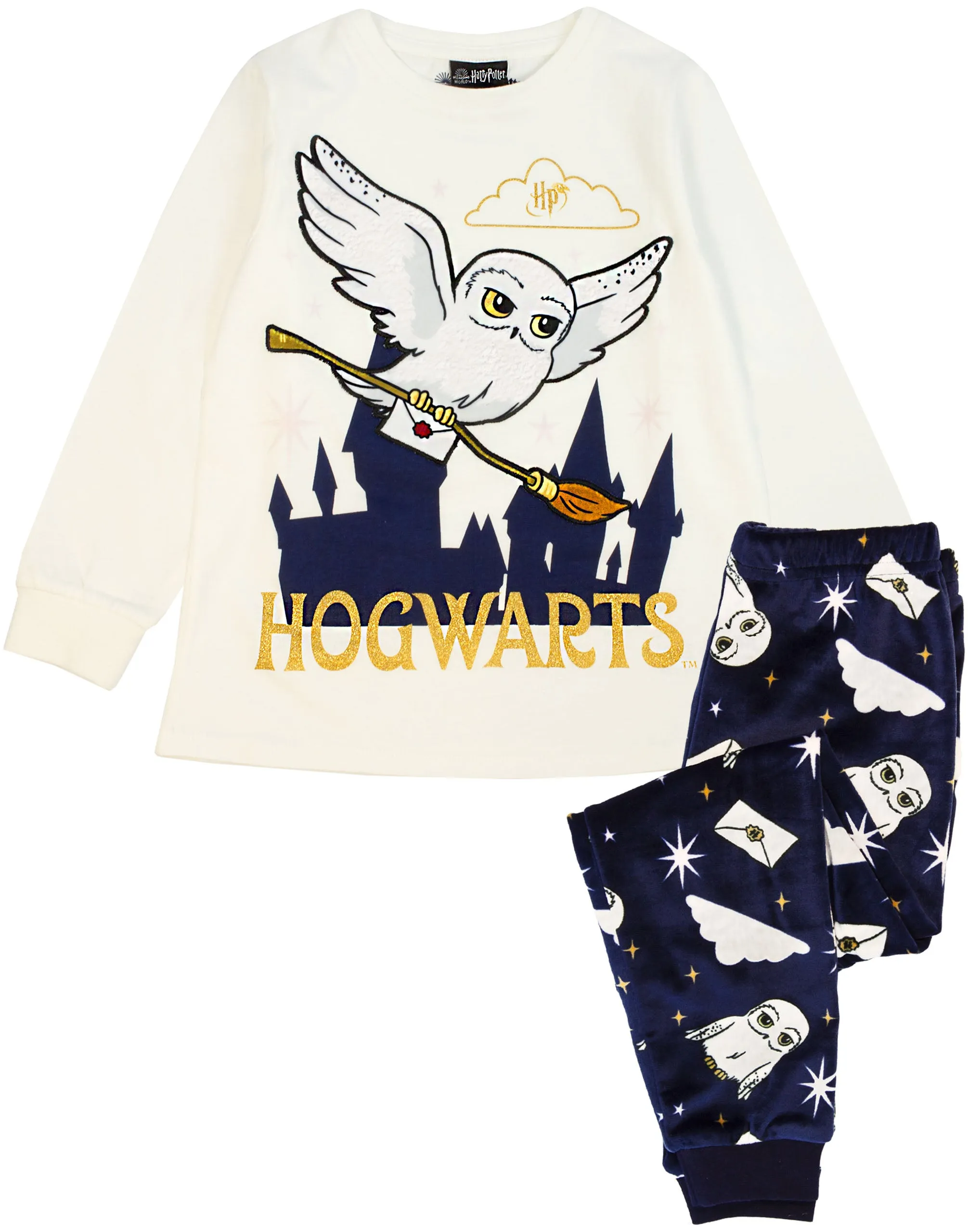 Harry Potter Hedwig Girls White Long Sleeve Long Leg Pyjama Set