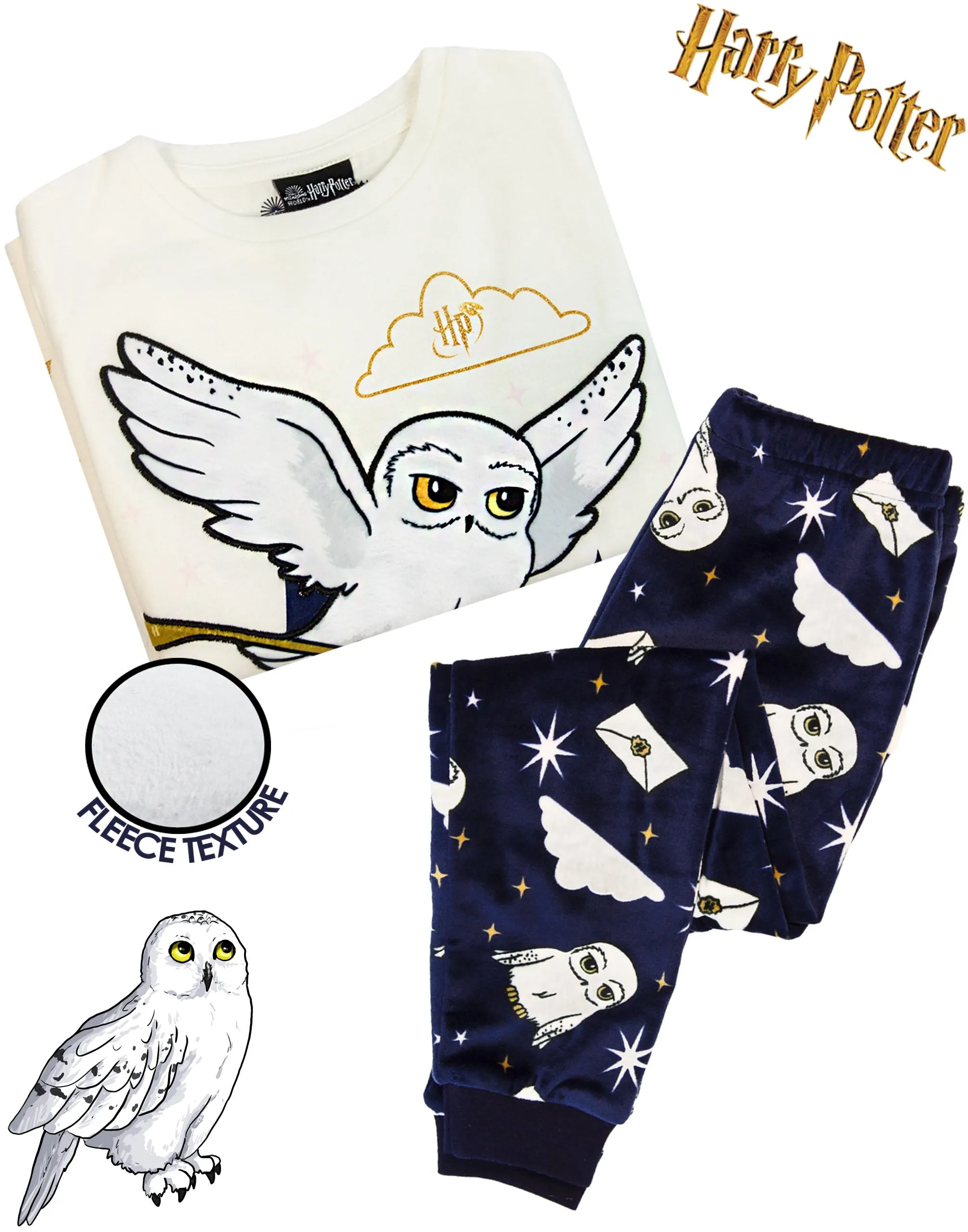 Harry Potter Hedwig Girls White Long Sleeve Long Leg Pyjama Set