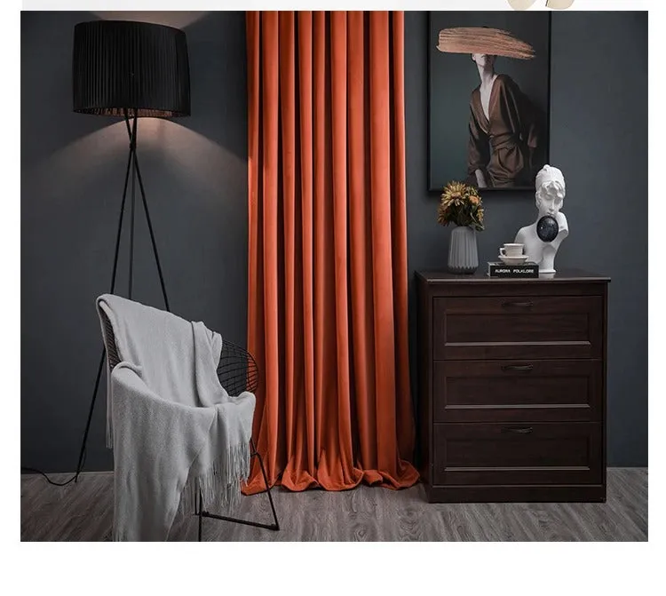 Mila Luxury Plush Plain Velvet Curtains - Peach Orange