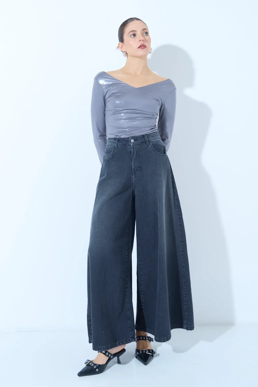 Wide-leg denim pants wholesale