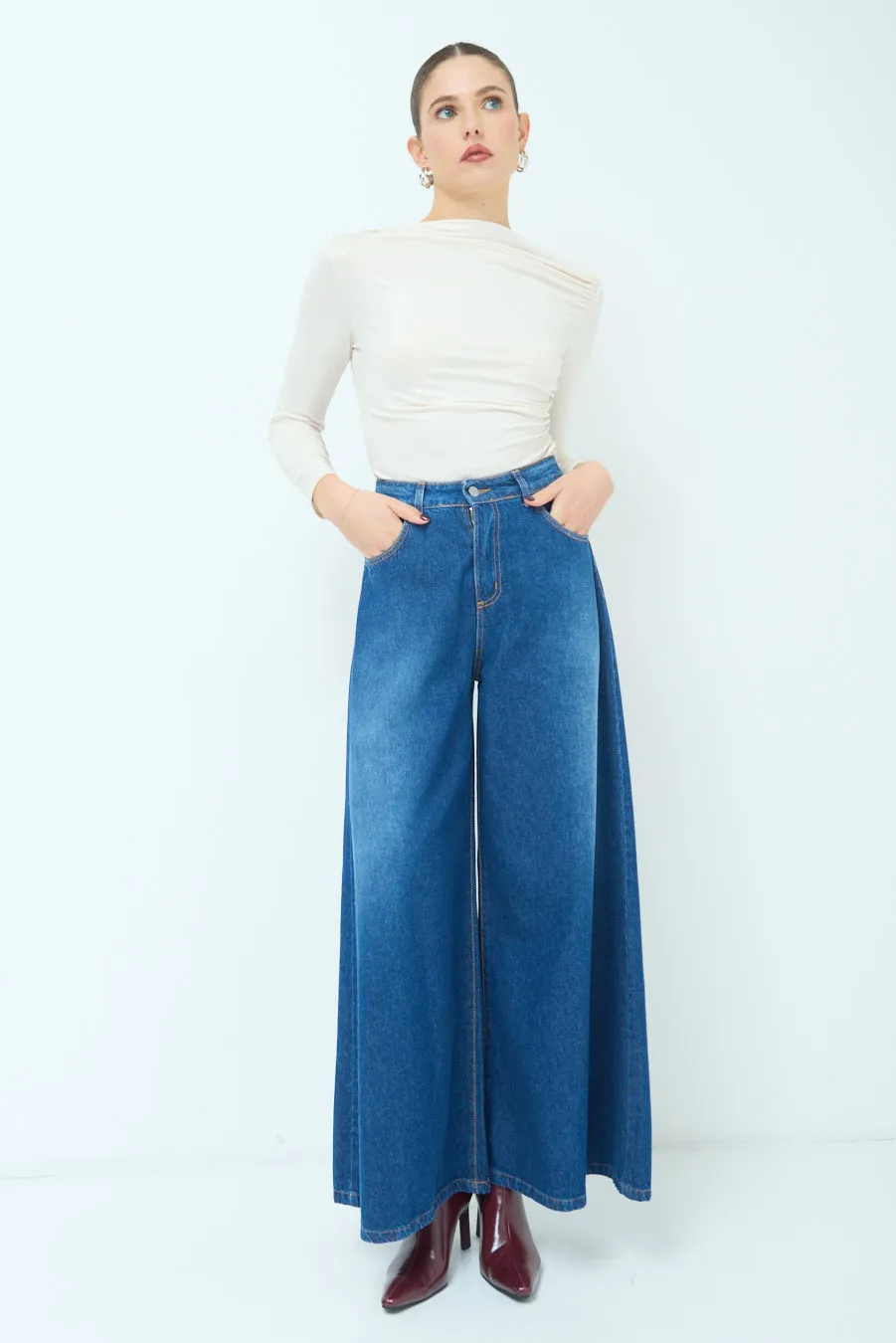 Wide-leg denim pants wholesale