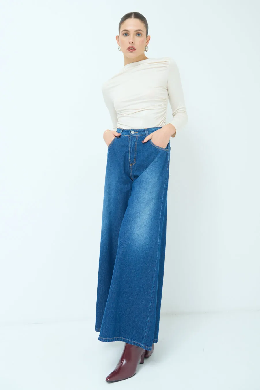 Wide-leg denim pants wholesale