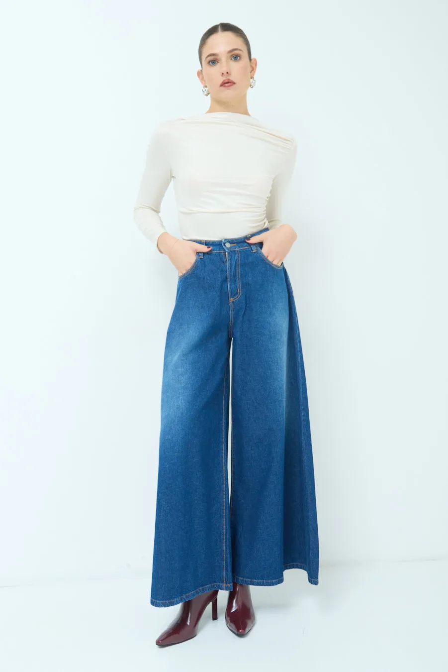 Wide-leg denim pants wholesale