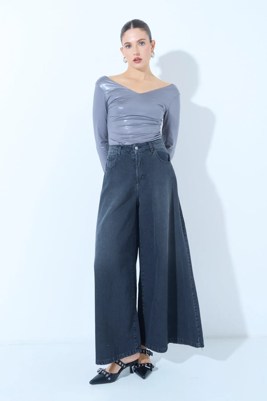 Wide-leg denim pants wholesale