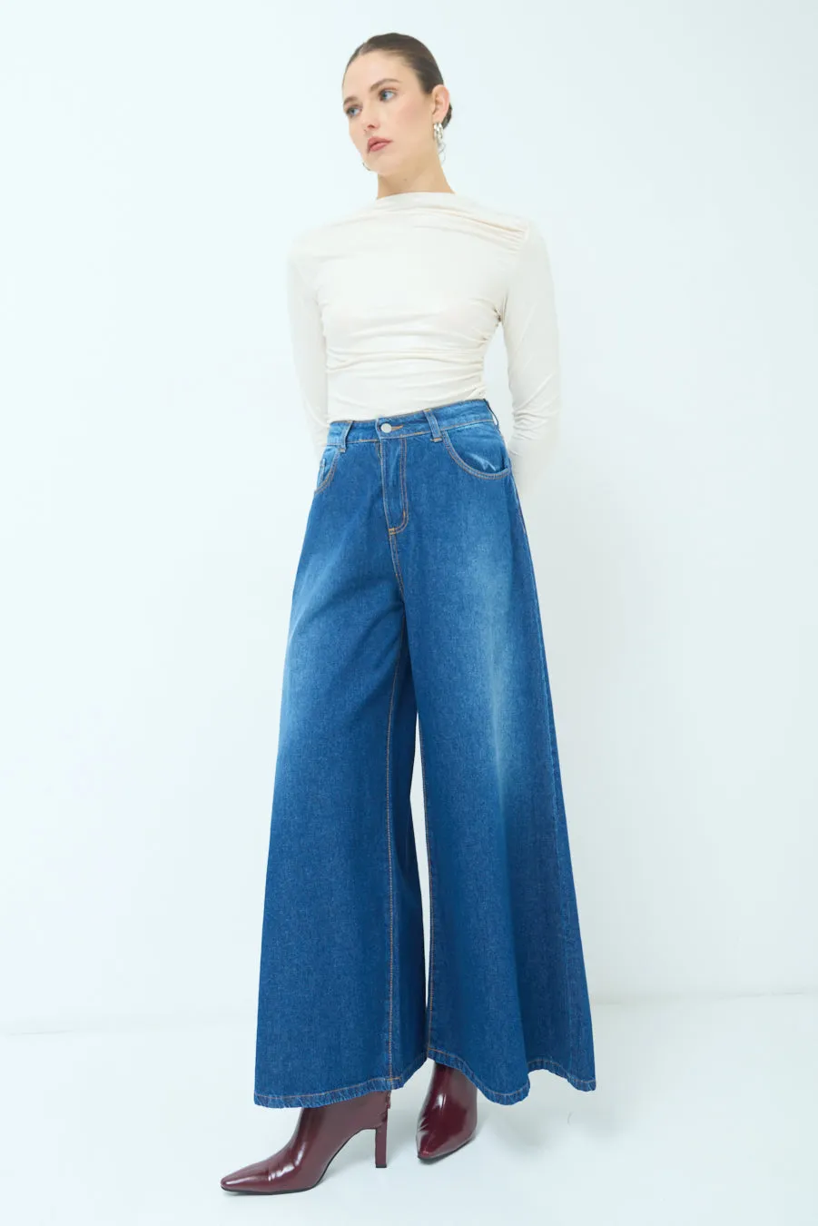 Wide-leg denim pants wholesale