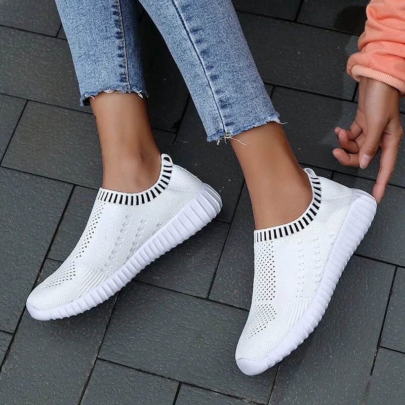 Women's Comfy Color Block Slip-on Shoes Knit Sneakers