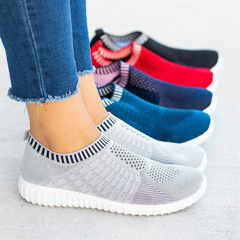 Women's Comfy Color Block Slip-on Shoes Knit Sneakers